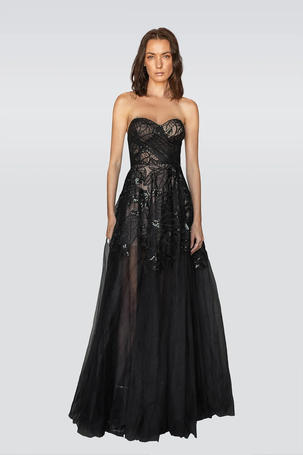 Nightflora Strapless Couture Gown - Black